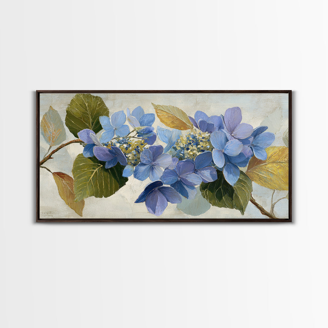 Blue Hydrangea Cluster Framed Canvas Print, Botanical Art, Art Print, Living Room Decor, Fine Art, Botanic, Digital Print, BOT-2x1-86