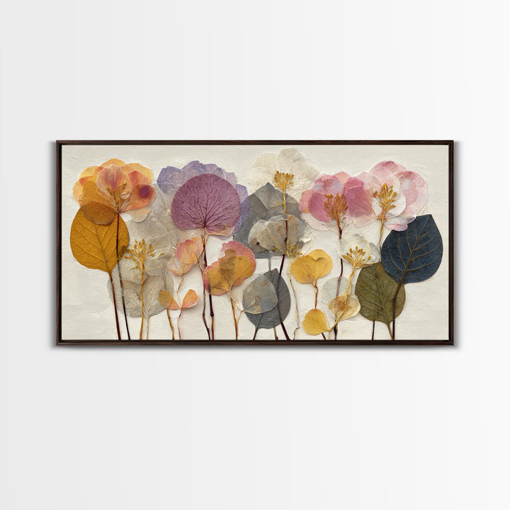 Pressed Flower Collage Framed Canvas Print, Botanical Art, Living Room Decor, Botanic, Fine Art Print, Statement Artwork, BOT-2x1-96