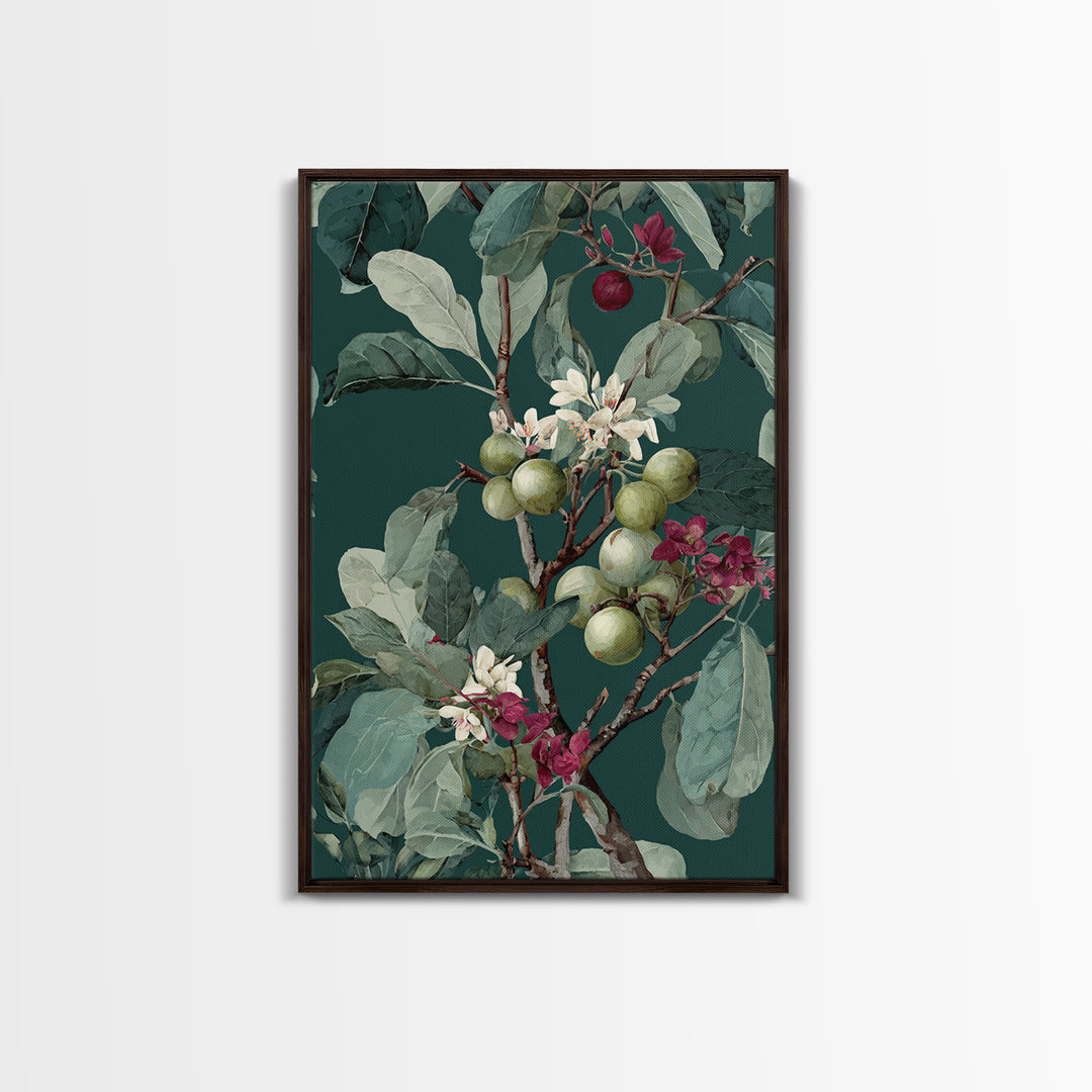 Fig Branch with Fruit and Broad Leaves Canvas Print, Botanical Art, Art Print, Living Room Decor, Fine Art, Botanic, BOT-2x3-23