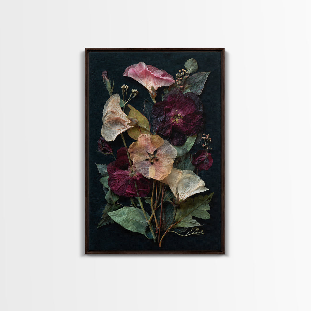 Pressed Flower Collage Framed Canvas Print, Botanical Art, Living Room Wall Art, Living Room Decor, Fine Art, Botanic, BOT-2x3-36