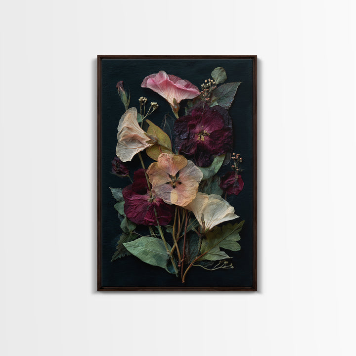 Pressed Flower Collage Framed Canvas Print, Botanical Art, Living Room Wall Art, Living Room Decor, Fine Art, Botanic, BOT-2x3-36