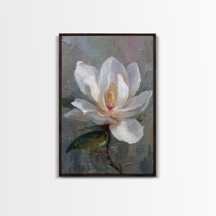 Dramatic White Magnolia on Dark Background Framed Canvas Print, Botanical Art, Art Print, Living Room Decor, Fine Art, Botanic, BOT-2x3-38