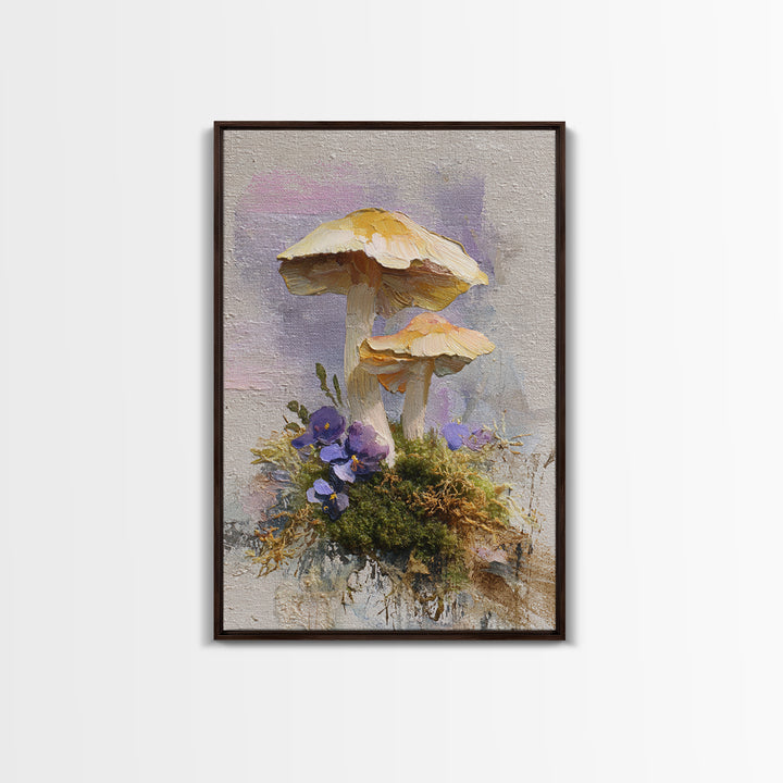 Mushrooms and Moss Botanical Field Study Canvas Print, Botanical Art, Bedroom Decor, Living Room Decor, Oil Painting, Botanic, BOT-2x3-65