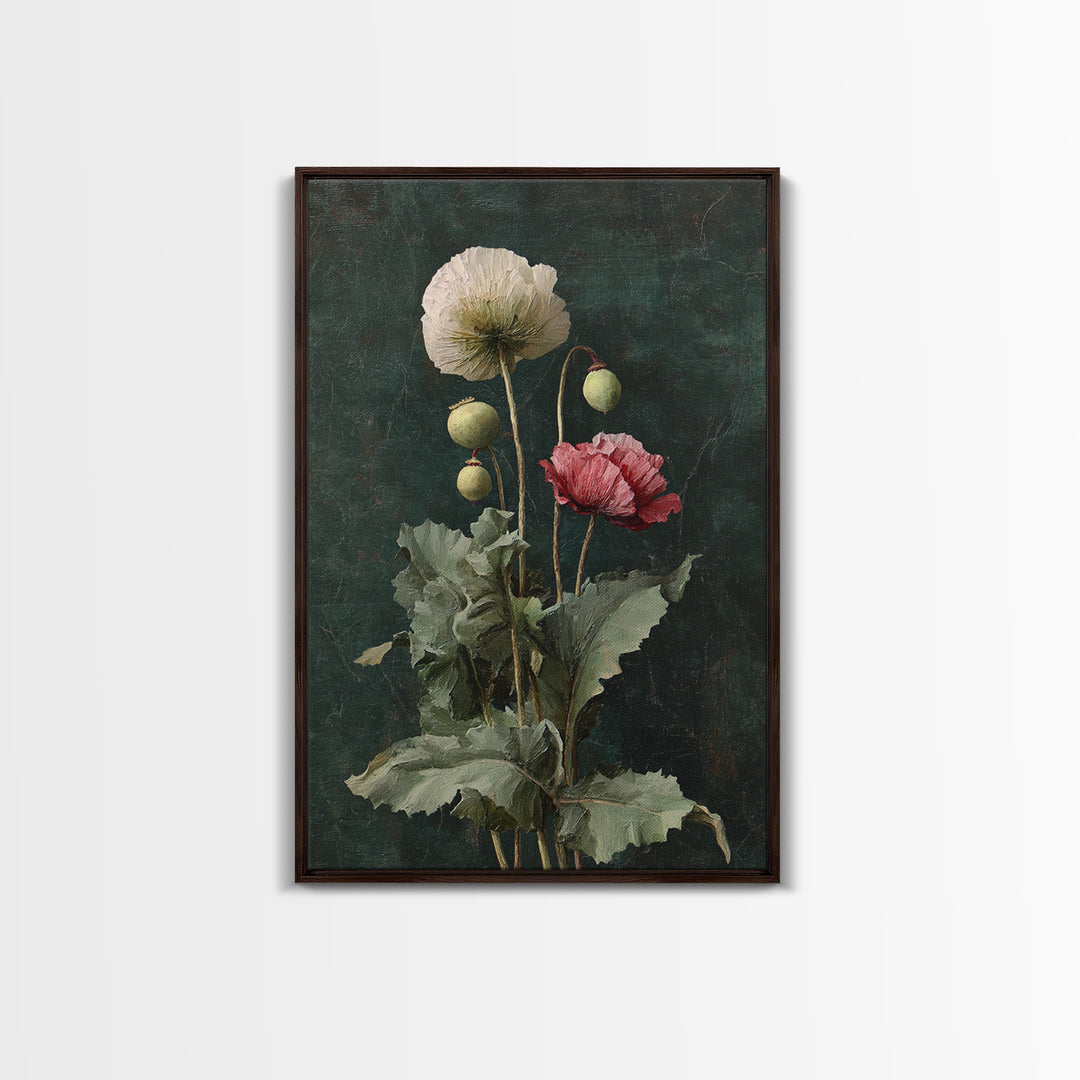 Poppy Field Botanical Study Framed Canvas Print, Botanical Art, Printable Art, Living Room Decor, Watercolor Art, Botanic, BOT-2x3-73