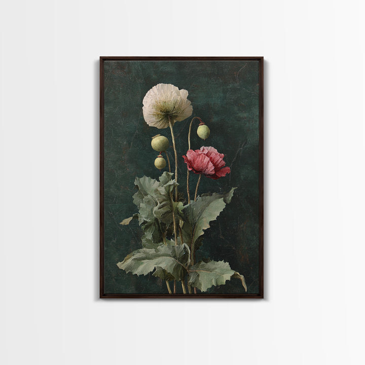 Poppy Field Botanical Study Framed Canvas Print, Botanical Art, Printable Art, Living Room Decor, Watercolor Art, Botanic, BOT-2x3-73