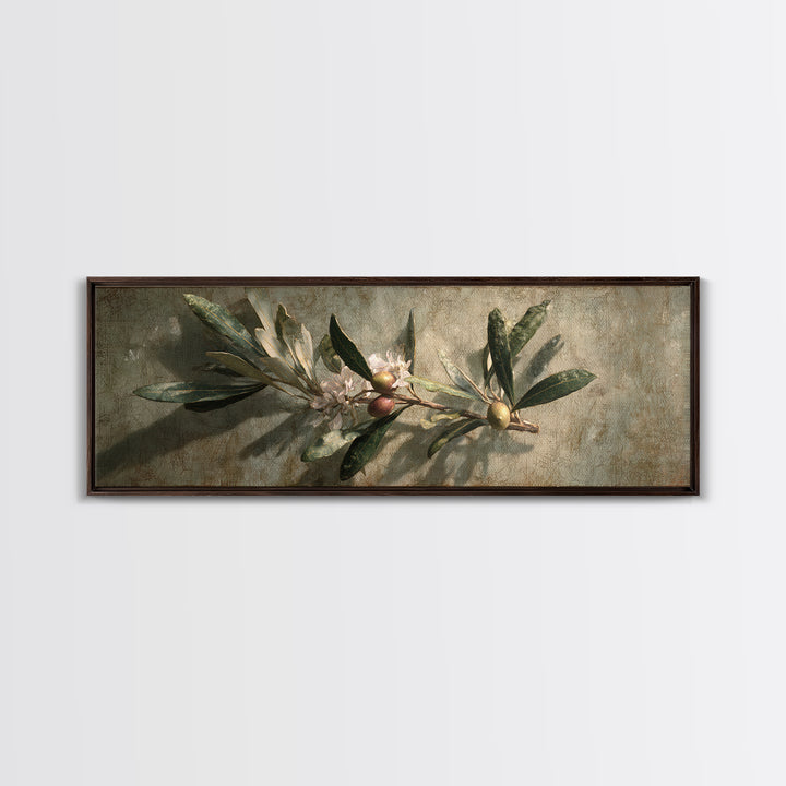 Single Olive Branch Framed Canvas Print, Botanical Art, Digital Art, Living Room Decor, Fine Art, Botanic, Printable Art, BOT-3x1-47