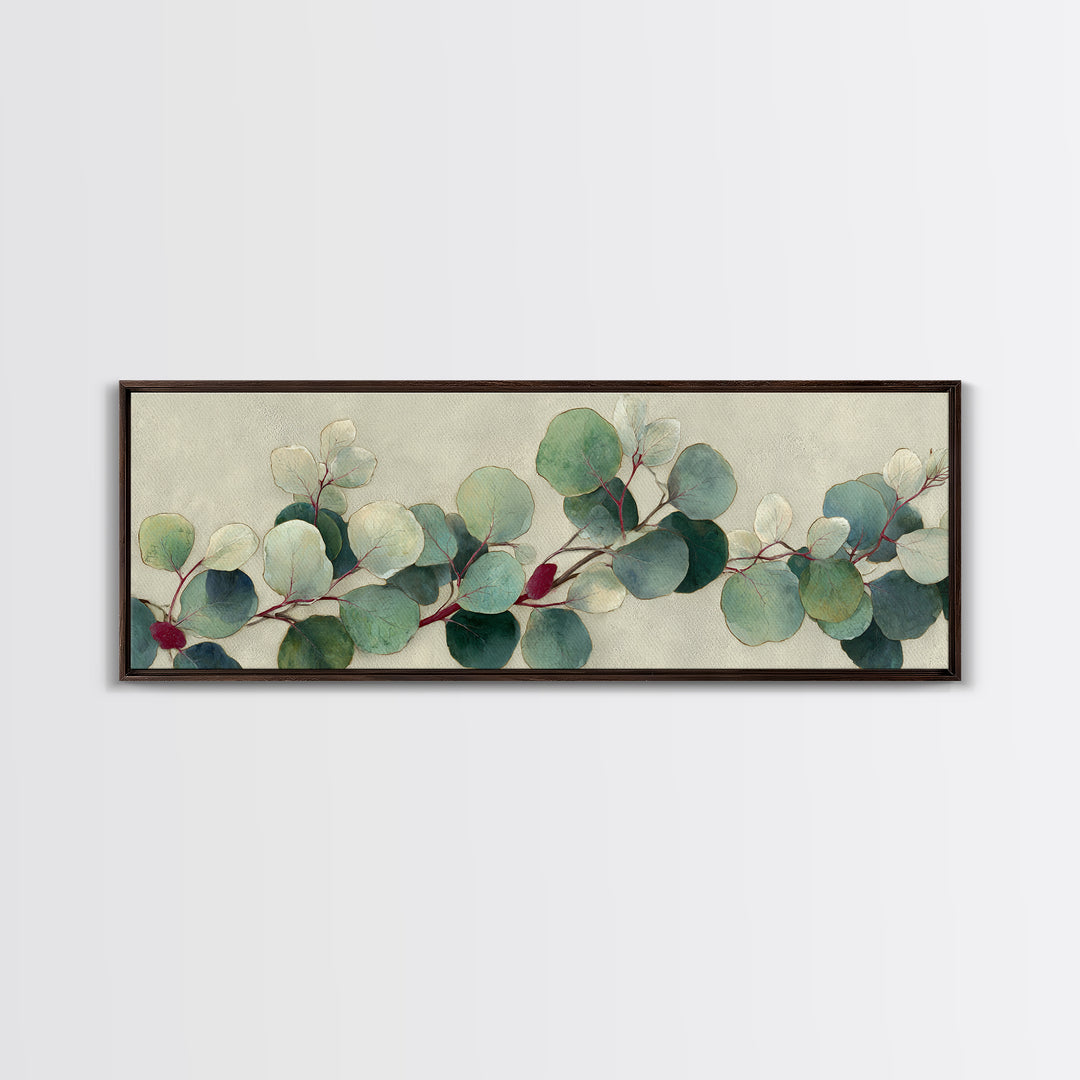 Eucalyptus Stems in Soft Sage Tones Framed Canvas Print, Botanical Art, Living Room Decor, Oil Painting, Botanic, BOT-3x1-51