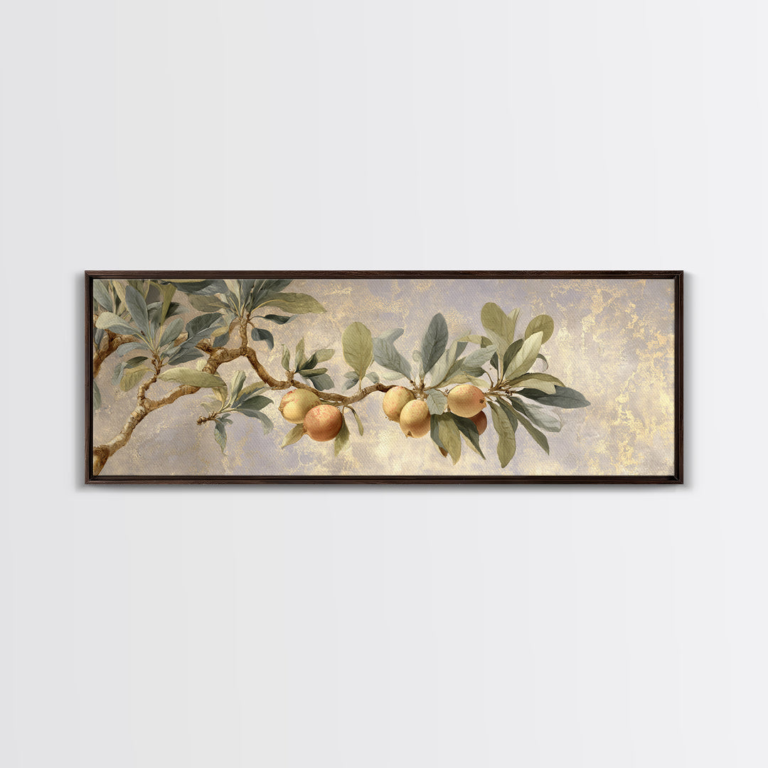 Fig Branch with Fruit and Broad Leaves Framed Canvas Print, Botanical Art, Art, Living Room Decor, Oil Painting, Botanic, BOT-3x1-55