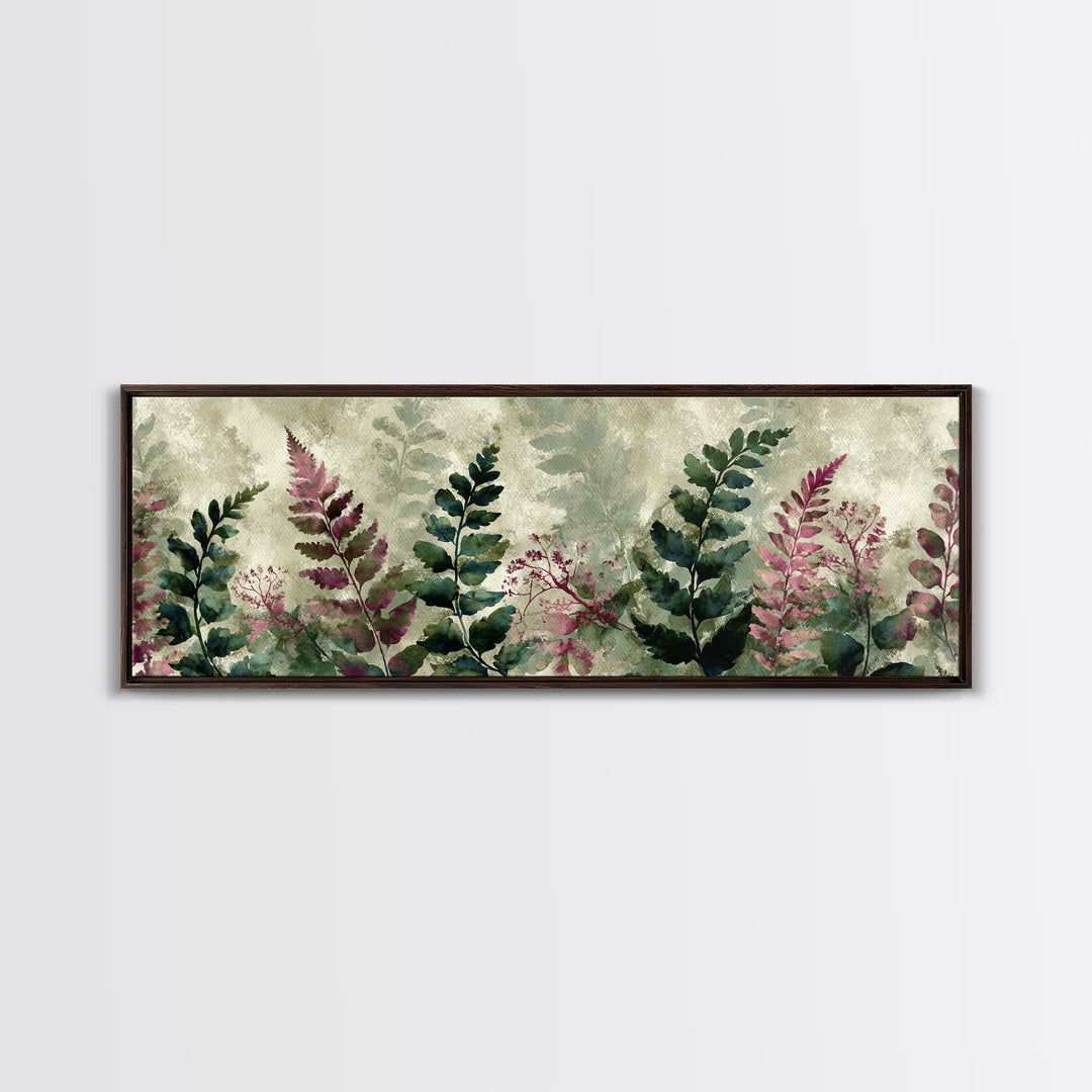 Fern Shadow Pattern on Plaster Surface Framed Canvas Print, Botanical Art, Living Room Decor, Watercolor Art, Botanic, BOT-3x1-63