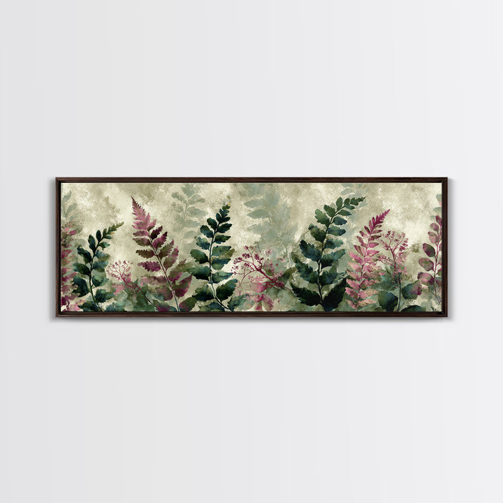 Fern Shadow Pattern on Plaster Surface Framed Canvas Print, Botanical Art, Living Room Decor, Watercolor Art, Botanic, BOT-3x1-63