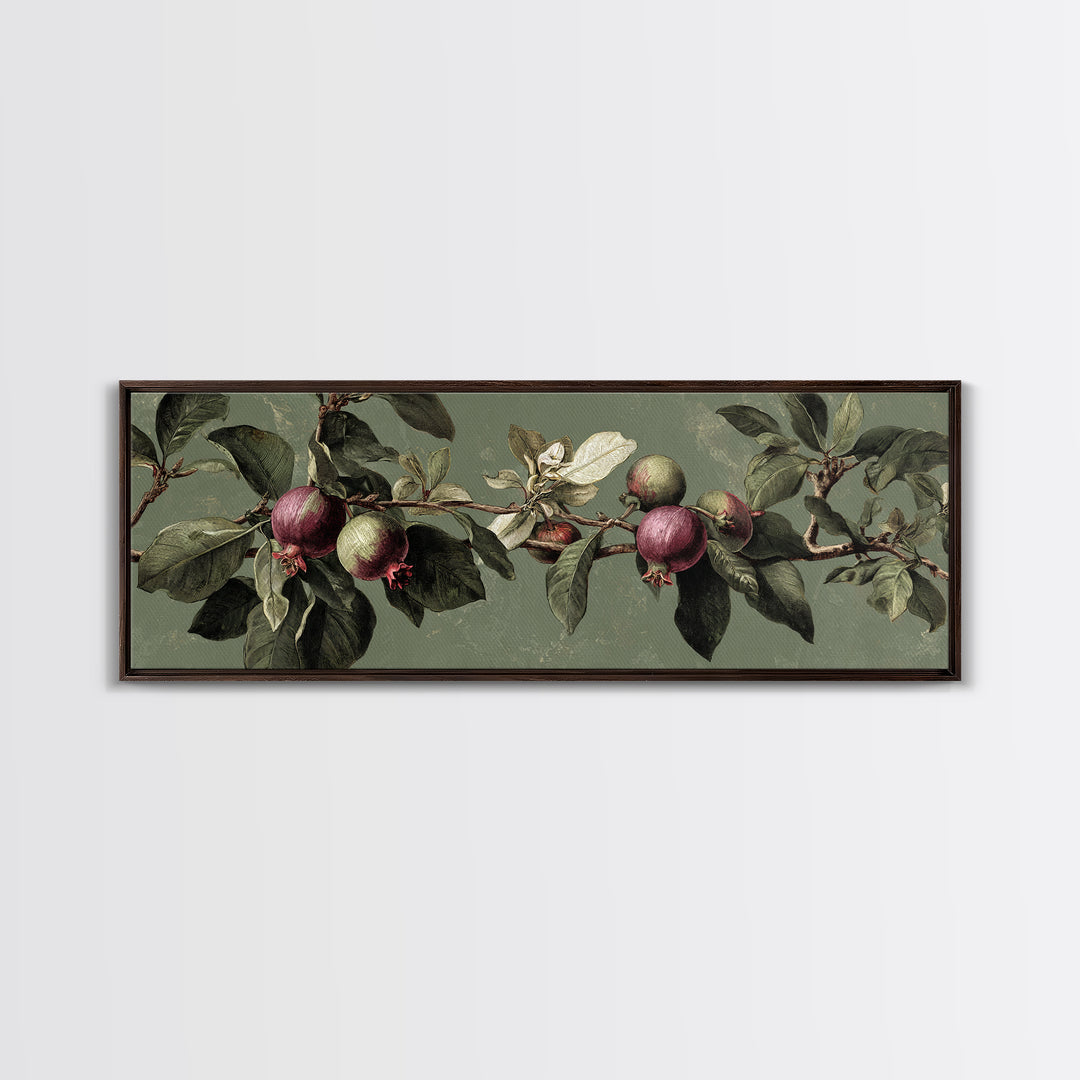 Fig Branch with Fruit and Broad Leaves Framed Canvas Print, Botanical Art, Statement Artwork, Living Room Decor, Botanic, BOT-3x1-7
