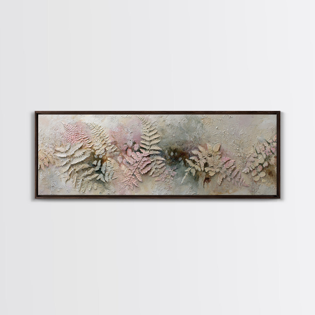 Fern Shadow Pattern on Plaster Surface Framed Canvas Print, Botanical Art, Home Gift, Living Room Decor, Fine Art, Botanic, BOT-3x1-87