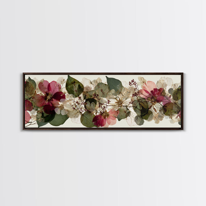 Pressed Flower Collage Canvas Print, Botanical Art, Digital Art, Living Room Decor, Fine Art, Botanic, Printable Art, BOT-3x1-92