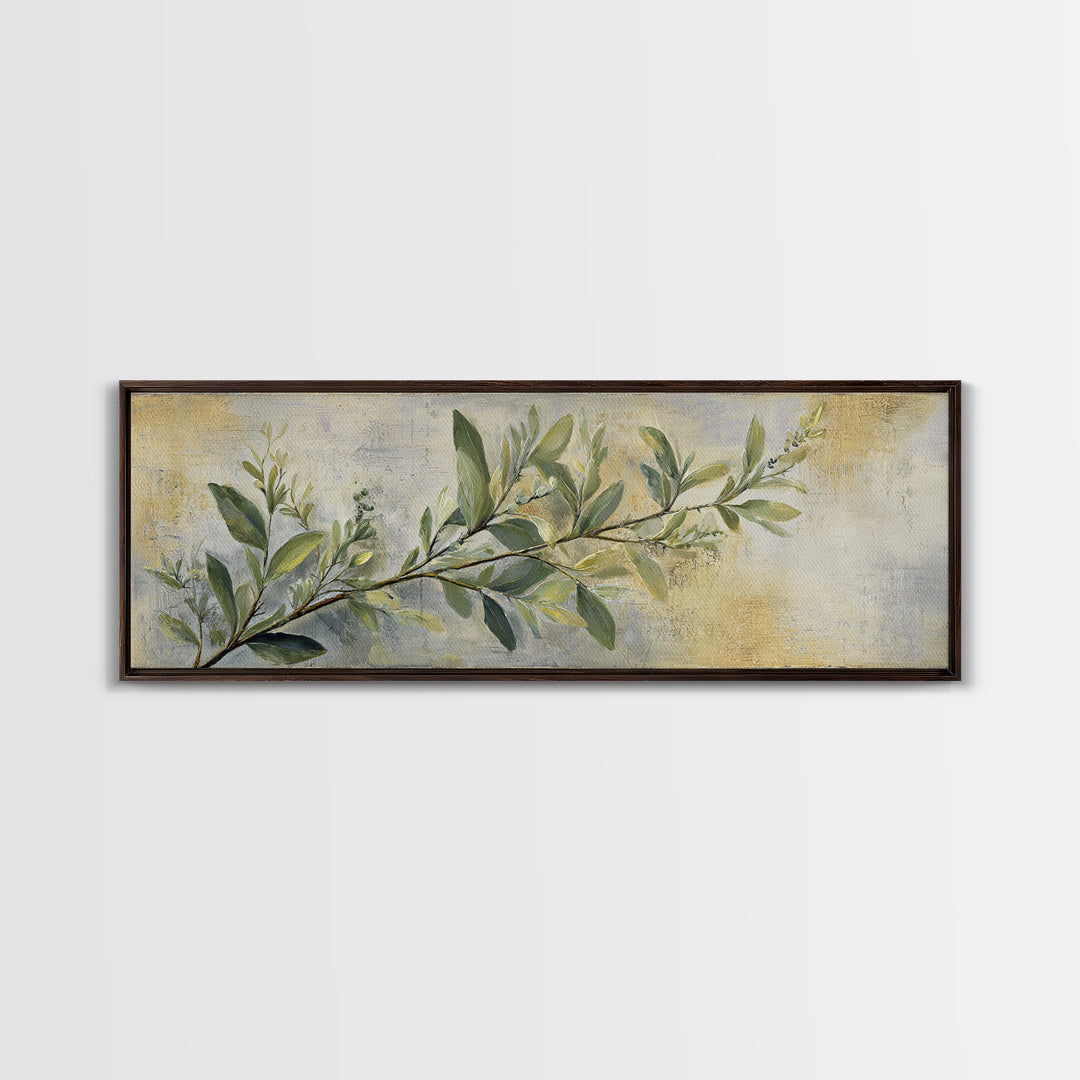Eucalyptus Stems in Soft Sage Tones Framed Canvas Print, Botanical Art, Living Room Decor, Oil Painting, Botanic, BOT-3x1-99