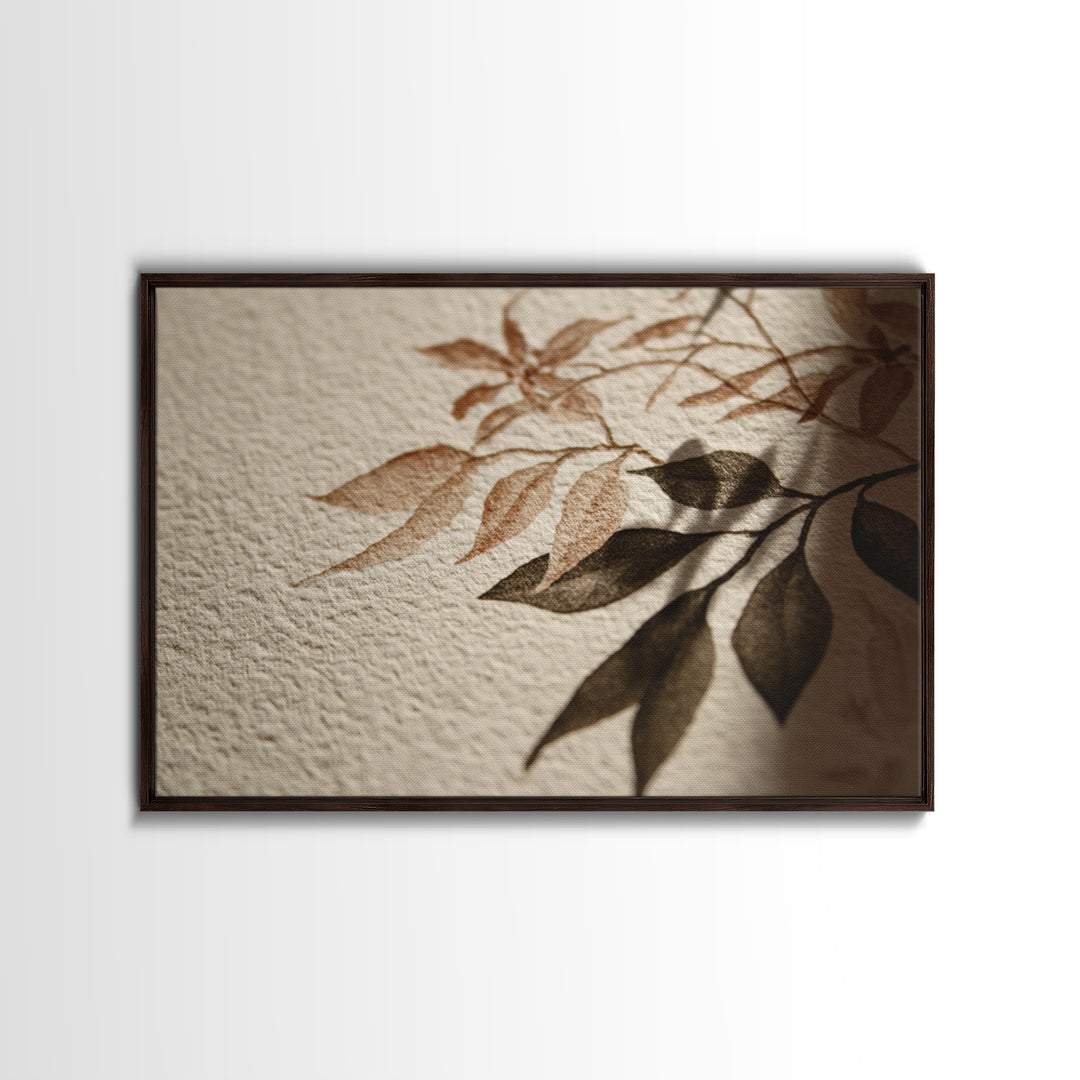 Black Ink Botanical Silhouette on Cream Paper Framed Canvas Print, Botanical Art, Modern Wall Art, Living Room Decor, Botanic, BOT-3x2-25