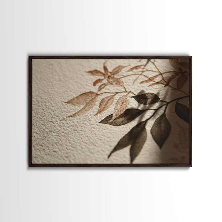 Black Ink Botanical Silhouette on Cream Paper Framed Canvas Print, Botanical Art, Modern Wall Art, Living Room Decor, Botanic, BOT-3x2-25
