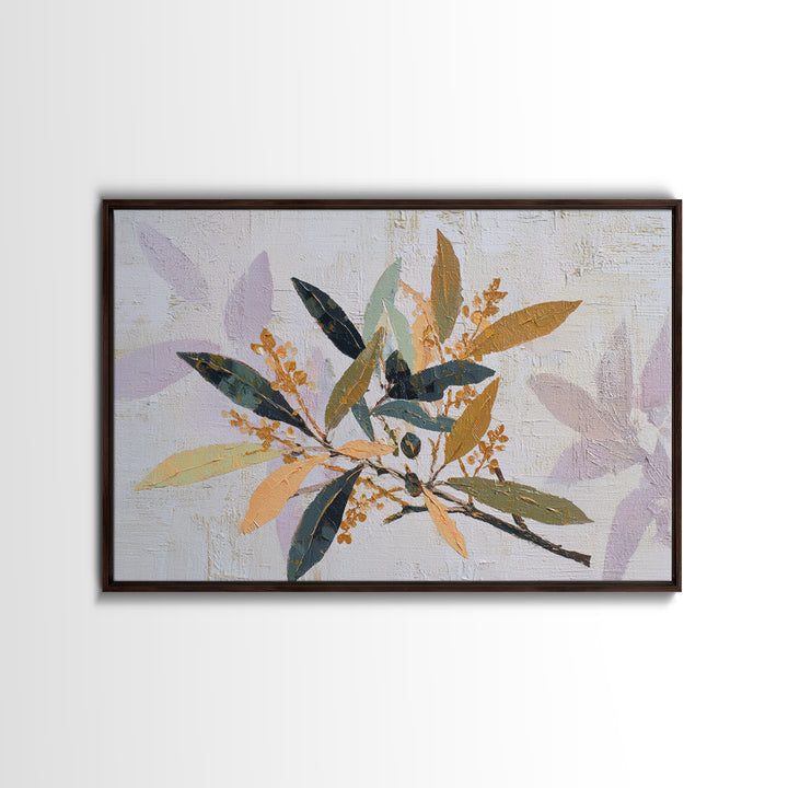 Single Olive Branch Framed Canvas Print, Botanical Art, Digital Art, Living Room Decor, Fine Art, Botanic, Printable Art, BOT-3x2-59