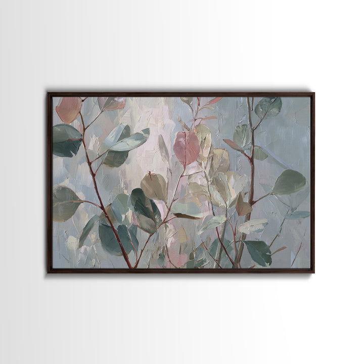 Eucalyptus Stems in Soft Sage Tones Framed Canvas Print, Botanical Art, Whimsical Decor, Living Room Decor, Oil Painting, BOT-3x2-63