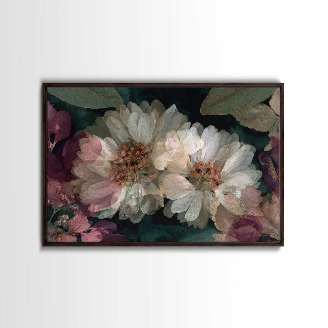 Pressed Flower Collage Framed Canvas Print, Botanical Art, Living Room Decor, Botanic, Fine Art Print, Statement Artwork, BOT-3x2-8