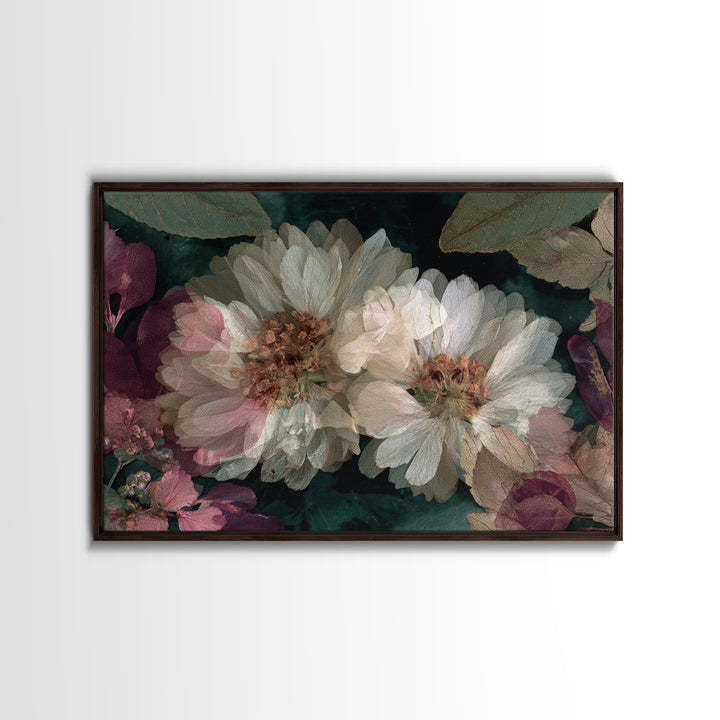 Pressed Flower Collage Framed Canvas Print, Botanical Art, Living Room Decor, Botanic, Fine Art Print, Statement Artwork, BOT-3x2-8