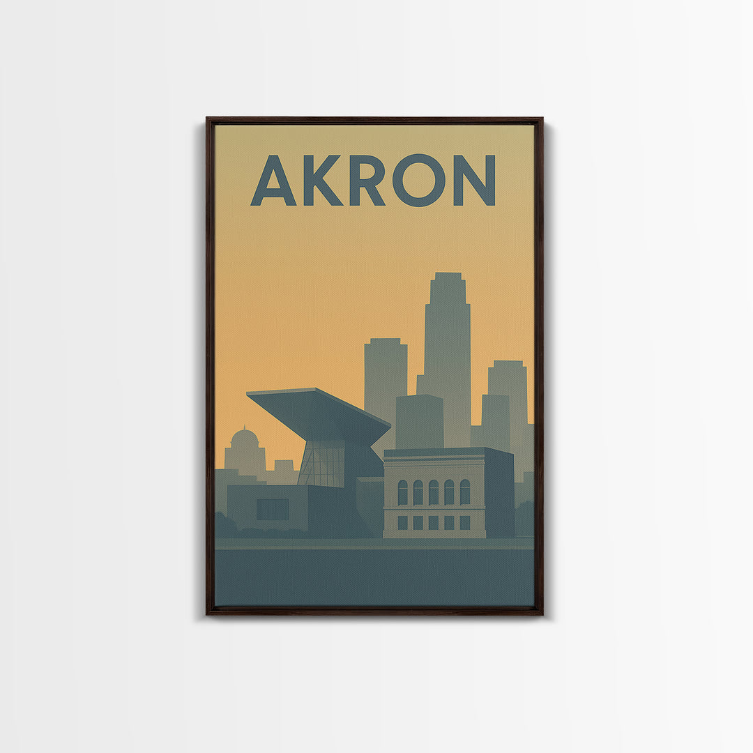 Akron Ohio Travel Poster, Canvas Print, Minimalist Retro Wall Art, Akron Wall Art, Vintage Travel Art, Travel Poster Art, City Illustration