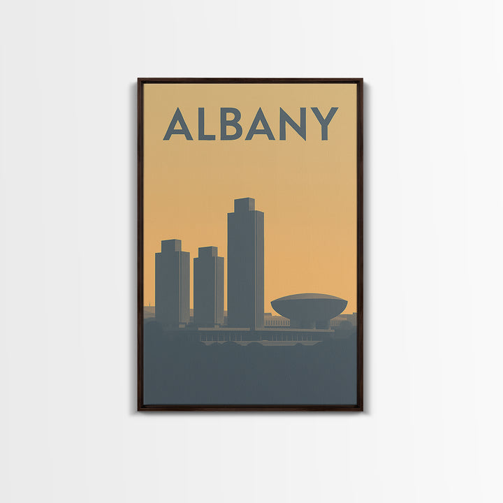 Albany New York Travel Poster, Framed Canvas Print, Sunset Skyline Wall Art, Albany Poster Print, Retro Travel Print, Living Room Wall Art