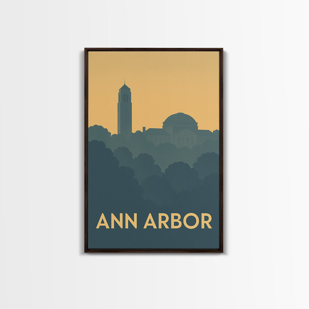 Ann Arbor Michigan Travel Poster, Canvas Print, Minimalist Retro Wall Art, Ann Arbor Travel Art, Travel Art Print, Living Room Wall Art