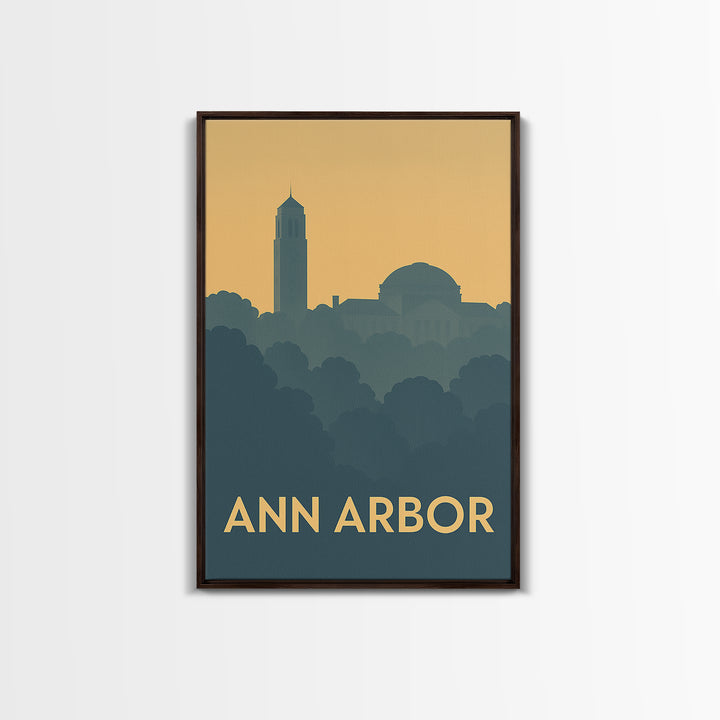 Ann Arbor Michigan Travel Poster, Canvas Print, Minimalist Retro Wall Art, Ann Arbor Travel Art, Travel Art Print, Living Room Wall Art