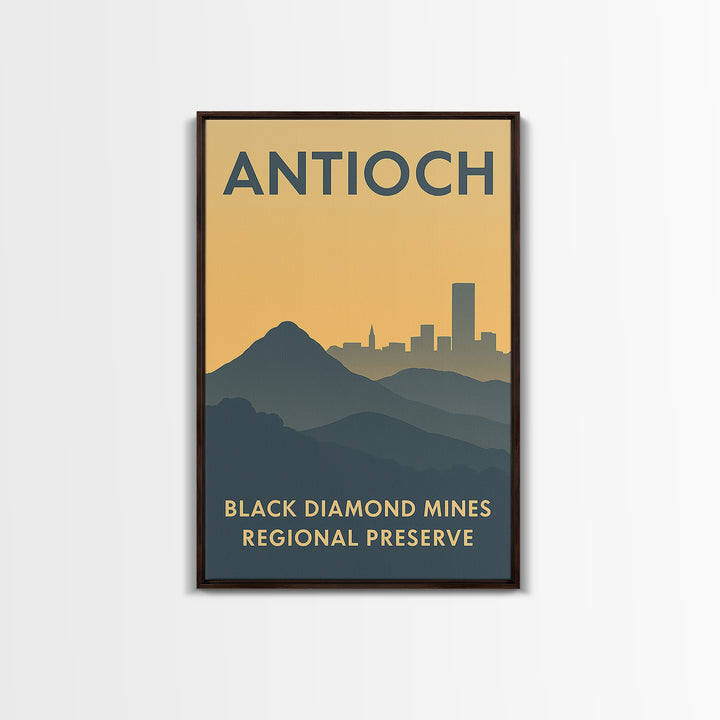 Antioch Travel Poster, Framed Canvas Print, Sunset Skyline Wall Art, Antioch City Art, Living Room Wall Art, Watercolor Skyline