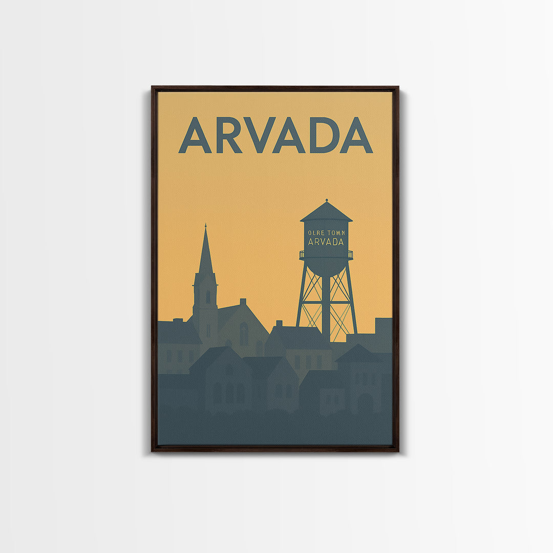 Arvada Travel Poster, Framed Canvas Print, Vintage City Poster Art, Arvada Art Print, Mid Century Wall Art, Retro Travel Print