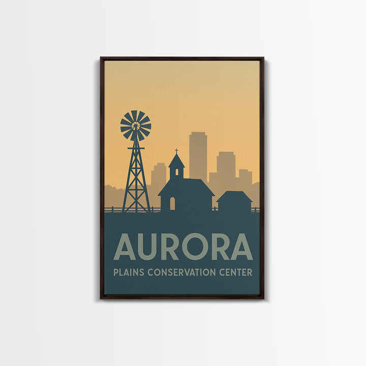 Aurora Travel Poster, Framed Canvas Print, Minimalist Retro Wall Art, Aurora Travel Art, Living Room Wall Art, Eclectic Wall Decor