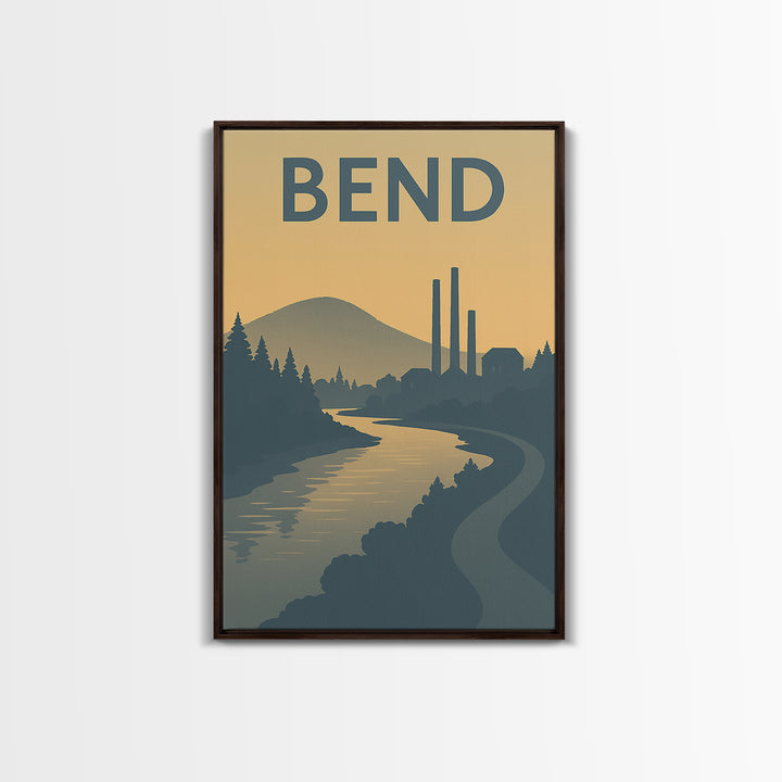 Bend Oregon Travel Poster, Canvas Print, Minimalist Retro Wall Art, Bend Wall Art, Wanderlust Decor, Gift For Travelers, City Art Print