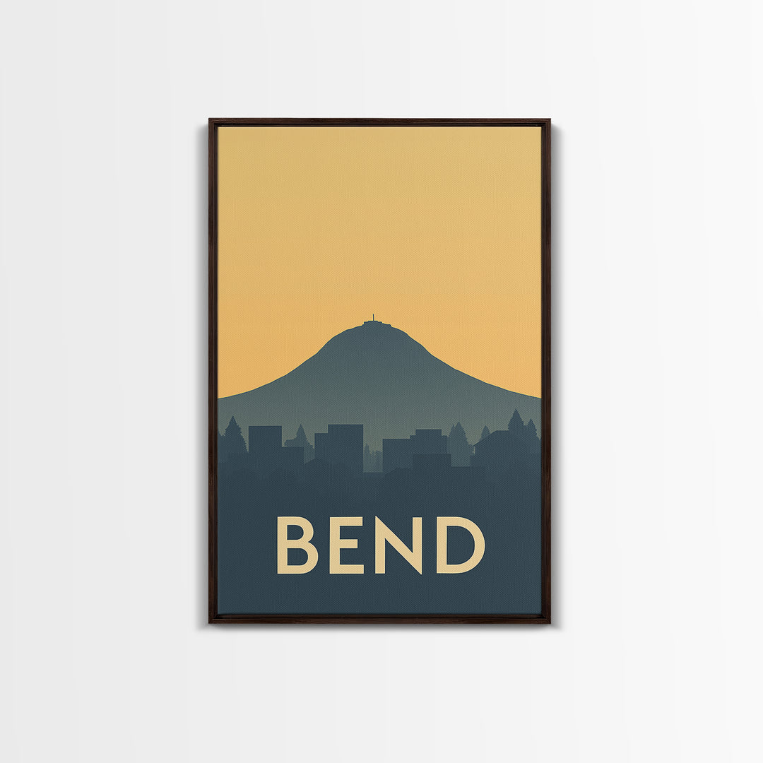 Bend Travel Poster, Framed Canvas Print, Vintage City Poster Art, Bend City Art, Retro Travel Print, City Art Print, Vintage City Art
