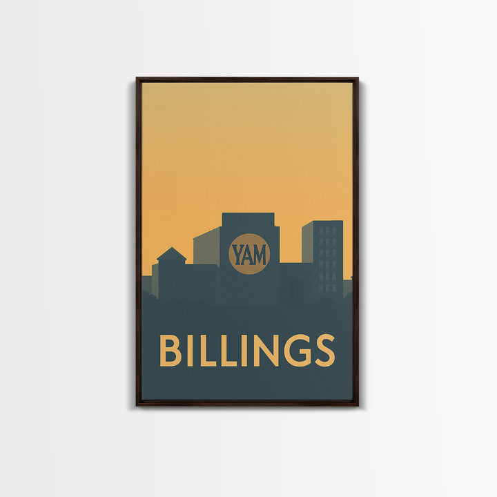 Billings Travel Poster, Framed Canvas Print, Mid Century Travel Art, Billings Wall Art, Travel Art Print, City Illustration, Travel Gift