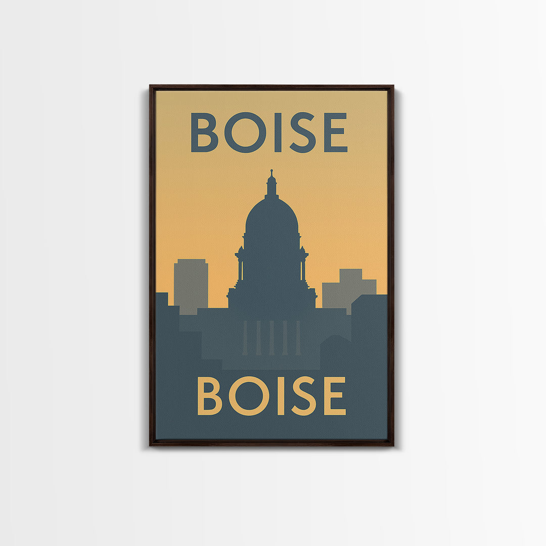 Boise Travel Poster, Framed Canvas Print, Minimalist Retro Wall Art, Boise City Art, City Travel Prints, City Illustration, Retro Poster