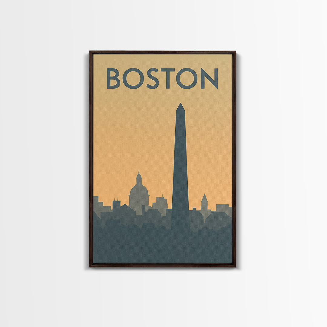 Boston Travel Poster, Framed Canvas Print, Minimalist Retro Wall Art, Boston Wall Art, Wanderlust Decor, Modern Wall Decor, Landscape Art