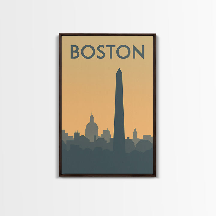 Boston Travel Poster, Framed Canvas Print, Minimalist Retro Wall Art, Boston Wall Art, Wanderlust Decor, Modern Wall Decor, Landscape Art