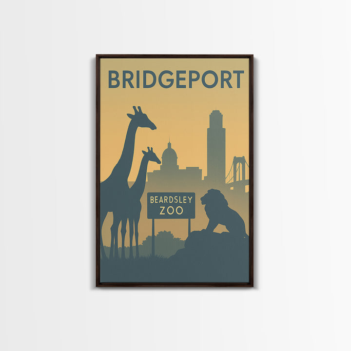 Bridgeport Travel Poster, Framed Canvas Print, Minimalist Retro Wall Art, Bridgeport Art Print, Modern Wall Decor, Travel Poster Art