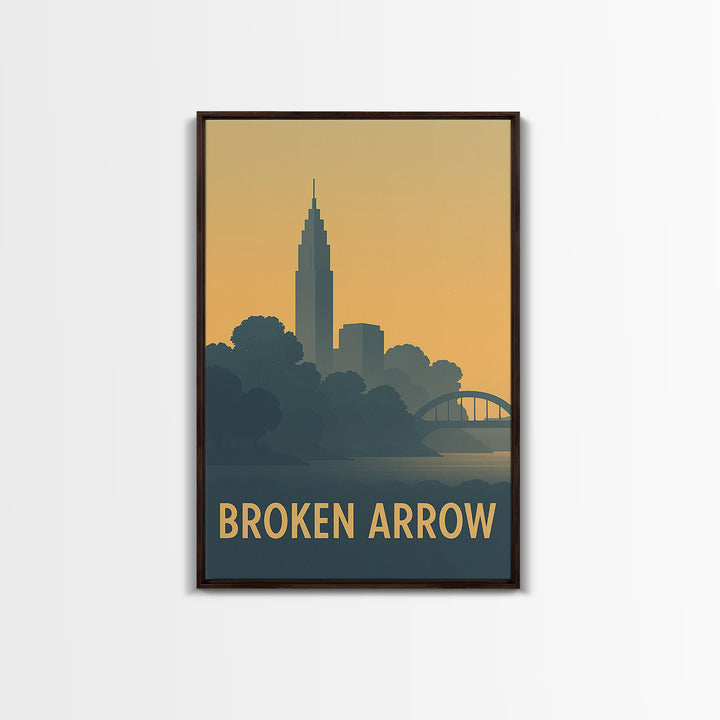 Broken Arrow Travel Poster, Canvas Print, Sunset Skyline Wall Art, Broken Arrow Poster Print, Eclectic Wall Decor, Retro Travel Print
