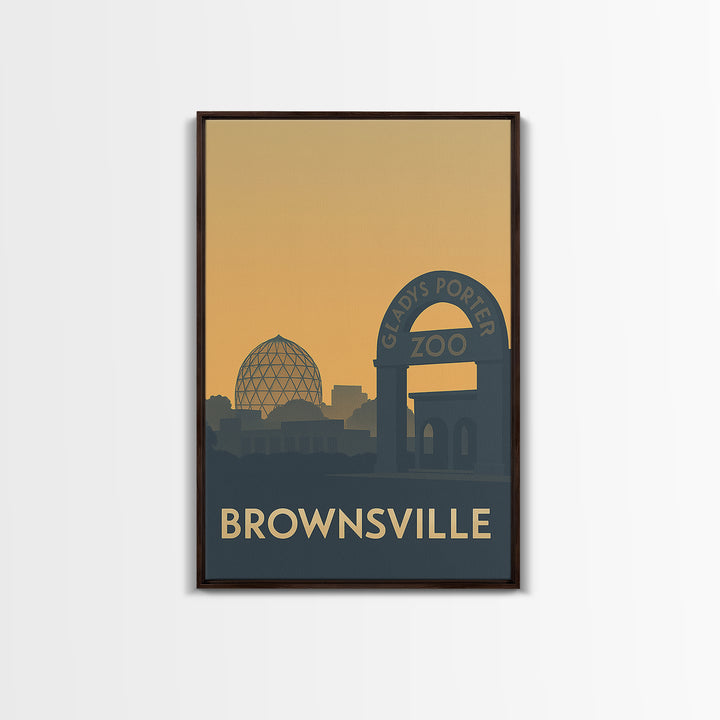 Brownsville Texas Travel Poster, Framed Canvas Print, Sunset Skyline Wall Art, Brownsville Travel Art, Travel Art Print, Home Office Decor