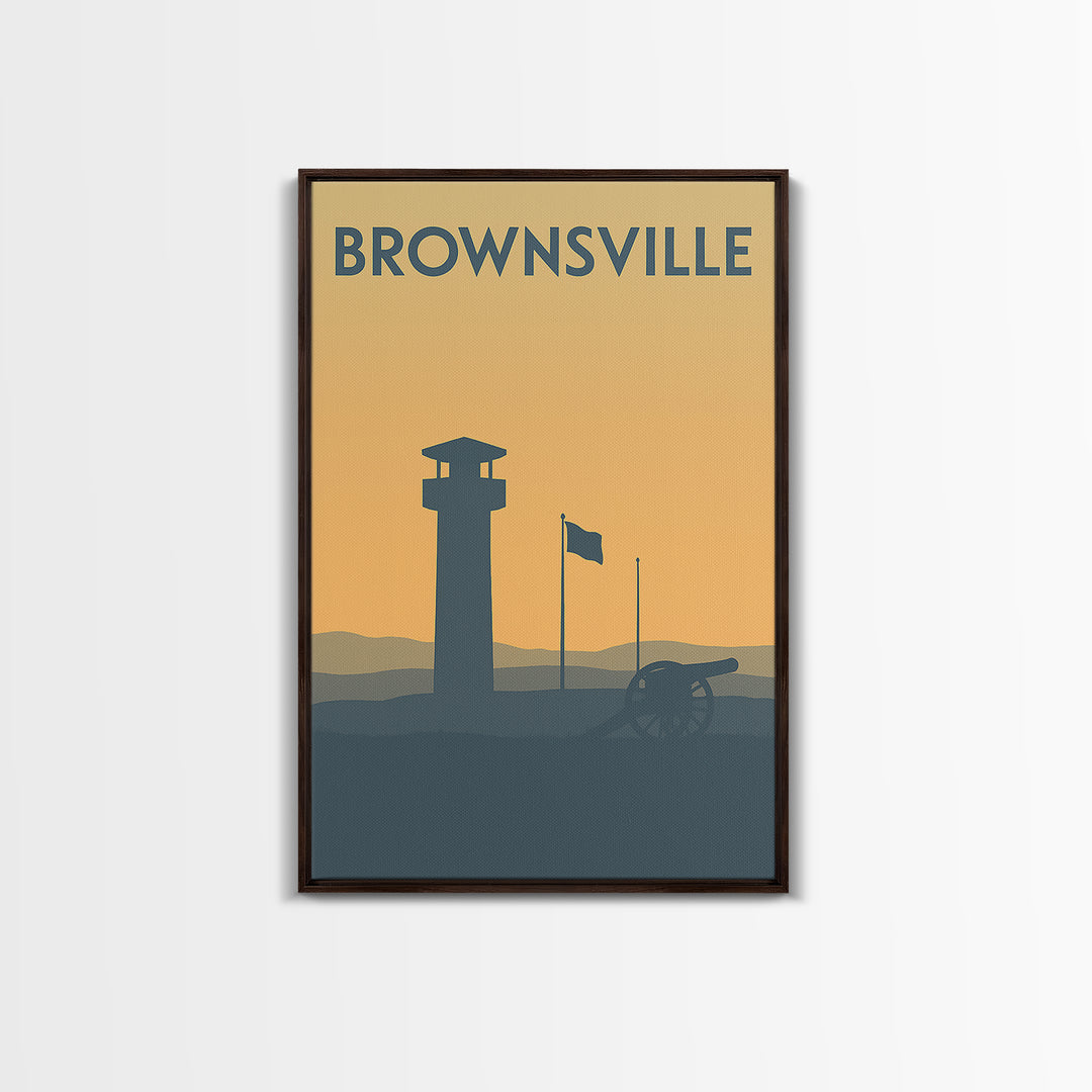 Brownsville Travel Poster, Framed Canvas Print, Minimalist Retro Wall Art, Brownsville Poster Print, Wanderlust Decor, Mid Century Wall Art