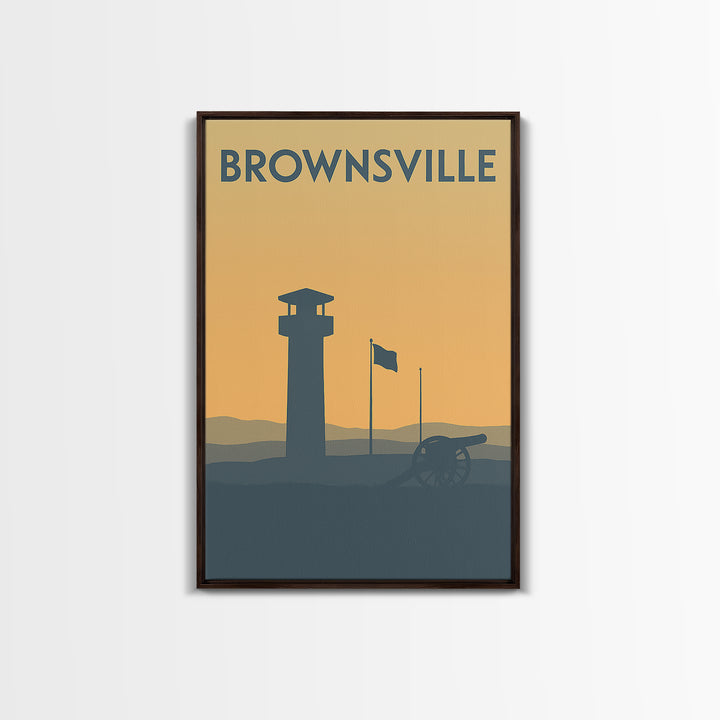 Brownsville Travel Poster, Framed Canvas Print, Minimalist Retro Wall Art, Brownsville Poster Print, Wanderlust Decor, Mid Century Wall Art