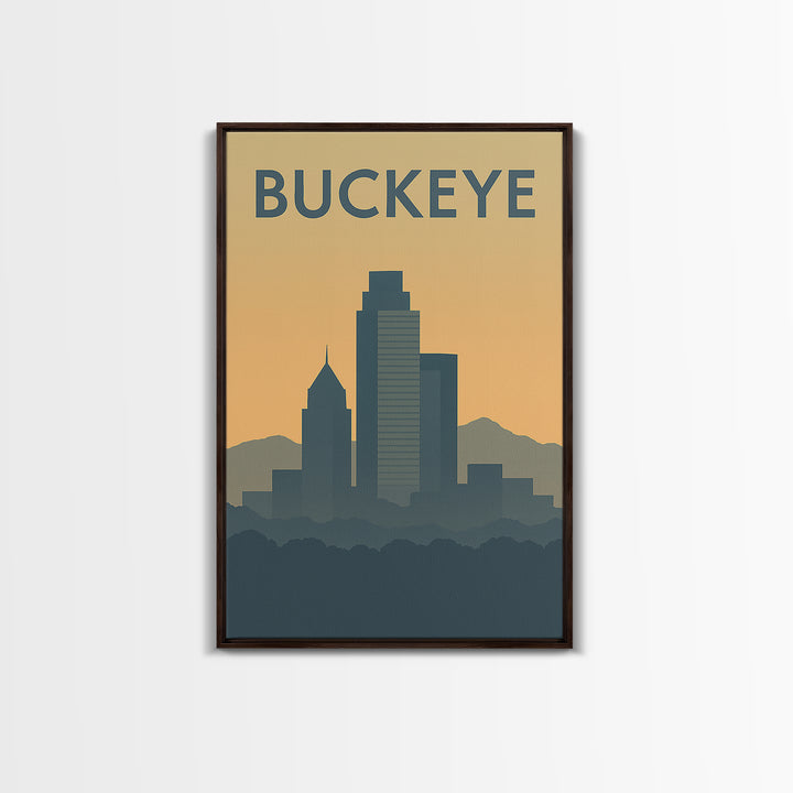 Buckeye Travel Poster, Framed Canvas Print, Sunset Skyline Wall Art, Buckeye City Art, Fine Art Print, Travel Poster Art, Travel Poster Set