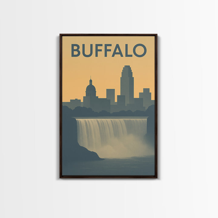 Buffalo Travel Poster, Framed Canvas Print, Sunset Skyline Wall Art, Buffalo Wall Art, Retro Travel Print, Wanderlust Decor, Poster Print