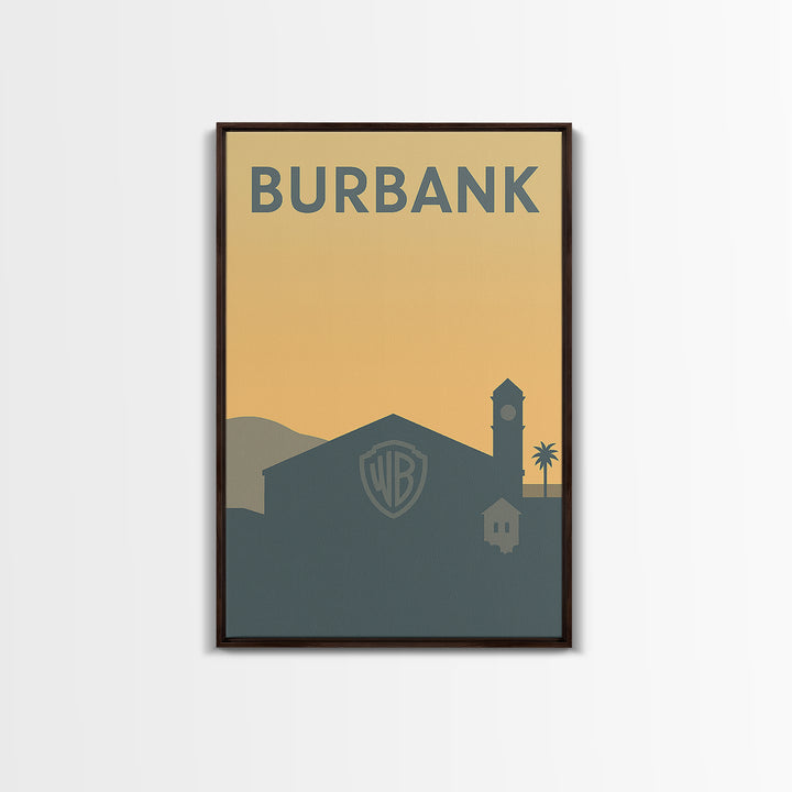 Burbank Travel Poster, Canvas Print, Minimalist Retro Wall Art, Burbank Wall Art, Living Room Wall Art, City Illustration, Travel Art Print