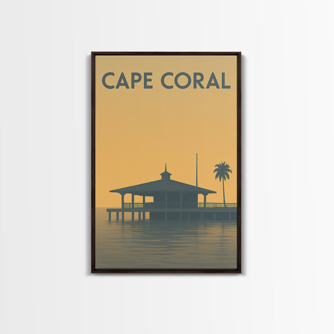 Cape Coral Florida Travel Poster, Framed Canvas Print, Minimalist Retro Wall Art, Cape Coral City Art, Travel Poster Art, Wanderlust Decor