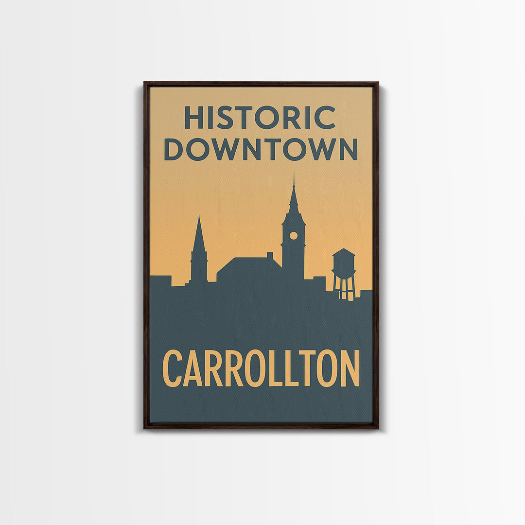 Carrollton Travel Poster, Canvas Print, Sunset Skyline Wall Art, Carrollton Travel Art, Home Office Decor, Travel Art Print, Travel Print