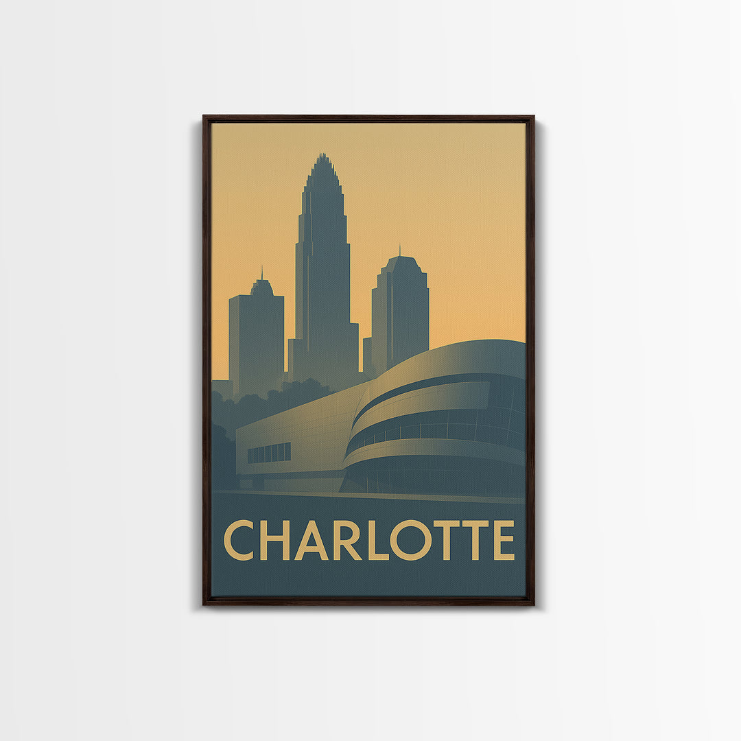 Charlotte Travel Poster, Canvas Print, Minimalist Retro Wall Art, Charlotte Travel Art, Vintage City Art, Travel Poster Set, Wall Art