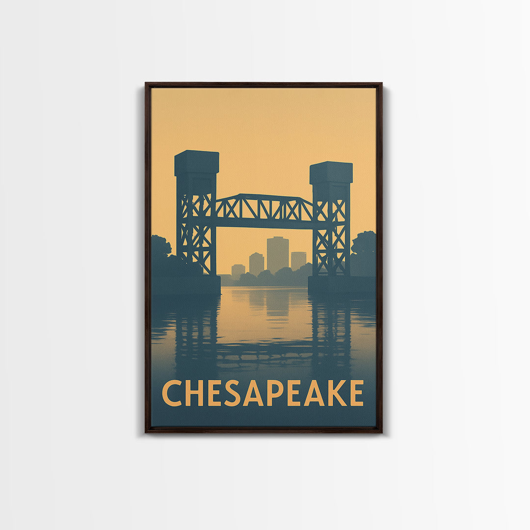 Chesapeake Travel Poster, Canvas Print, Sunset Skyline Wall Art, Chesapeake City Art, Retro Travel Print, Travel Wall Decor, Art Print