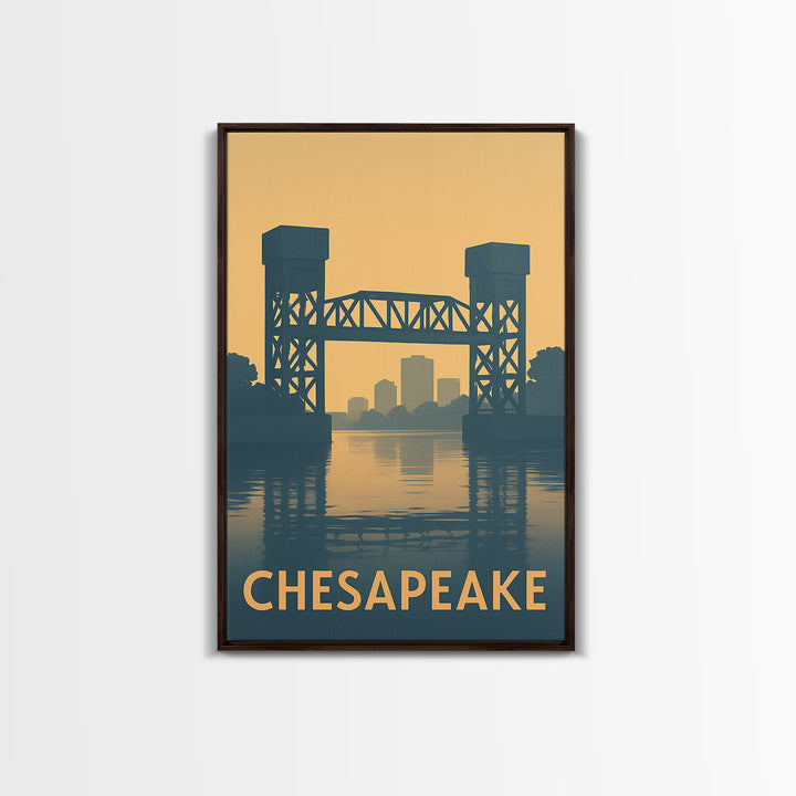 Chesapeake Travel Poster, Canvas Print, Sunset Skyline Wall Art, Chesapeake City Art, Retro Travel Print, Travel Wall Decor, Art Print